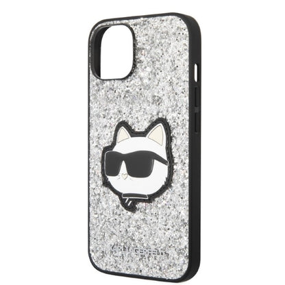 Husa pentru Apple iPhone 14, Karl Lagerfeld, Glitter Choupette Patch, Argintie