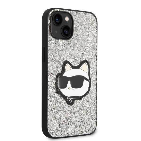 Husa pentru Apple iPhone 14, Karl Lagerfeld, Glitter Choupette Patch, Argintie