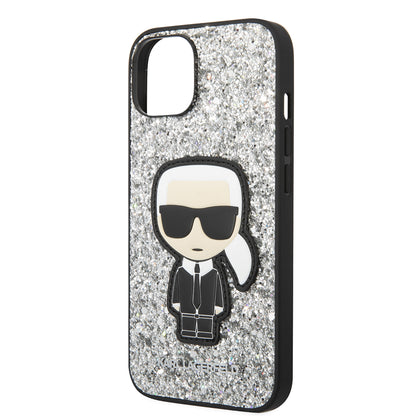 Husa pentru Apple iPhone 14, Karl Lagerfeld, Glitter Flakes Ikonik Karl, Argintie
