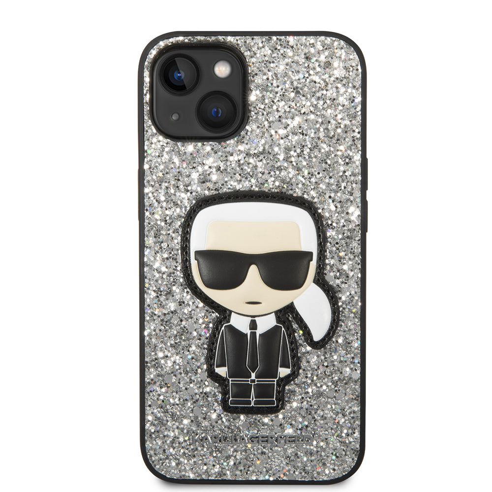 Husa pentru Apple iPhone 14, Karl Lagerfeld, Glitter Flakes Ikonik Karl, Argintie