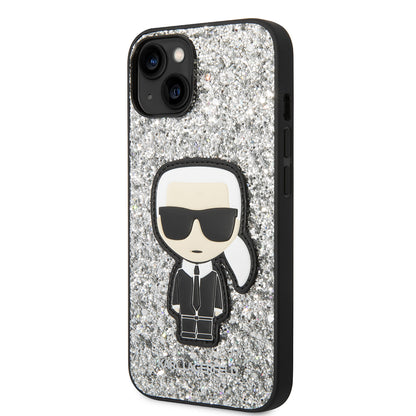 Husa pentru Apple iPhone 14, Karl Lagerfeld, Glitter Flakes Ikonik Karl, Argintie