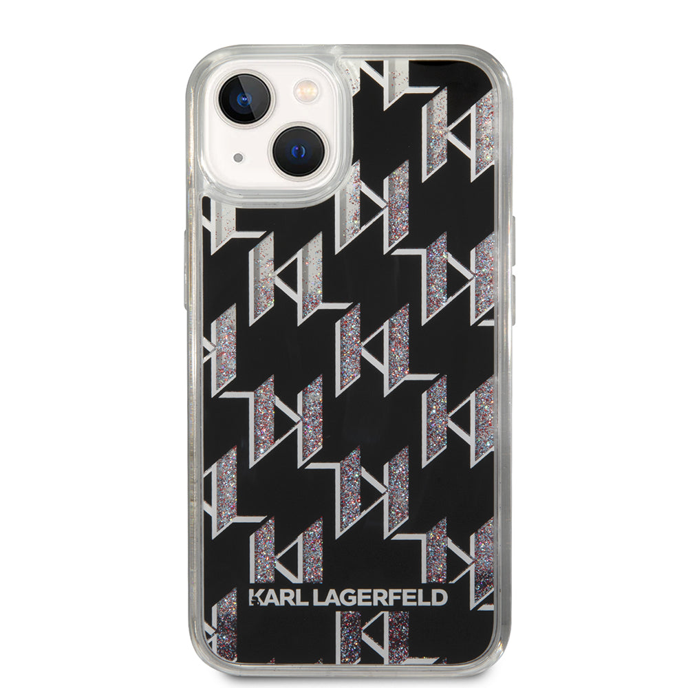 Husa pentru Apple iPhone 14, Karl Lagerfeld, Liquid Glitter Monogram, Neagra