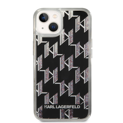 Husa pentru Apple iPhone 14, Karl Lagerfeld, Liquid Glitter Monogram, Neagra