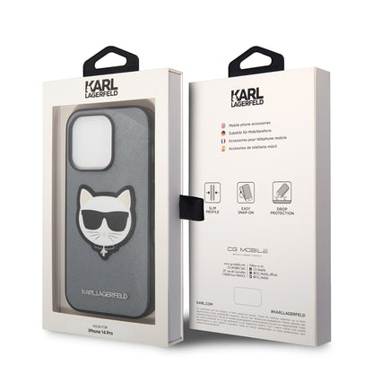 Husa pentru Apple iPhone 14, Karl Lagerfeld, Saffiano Choupette's Head, Argintie
