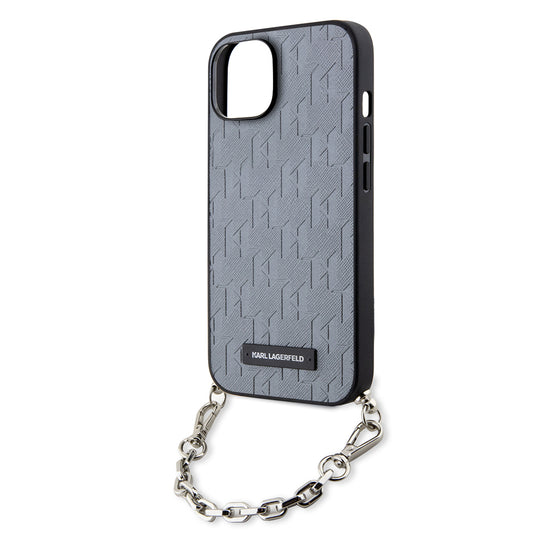 Husa pentru Apple iPhone 14, Karl Lagerfeld, Saffiano Monogram Chain, Argintie