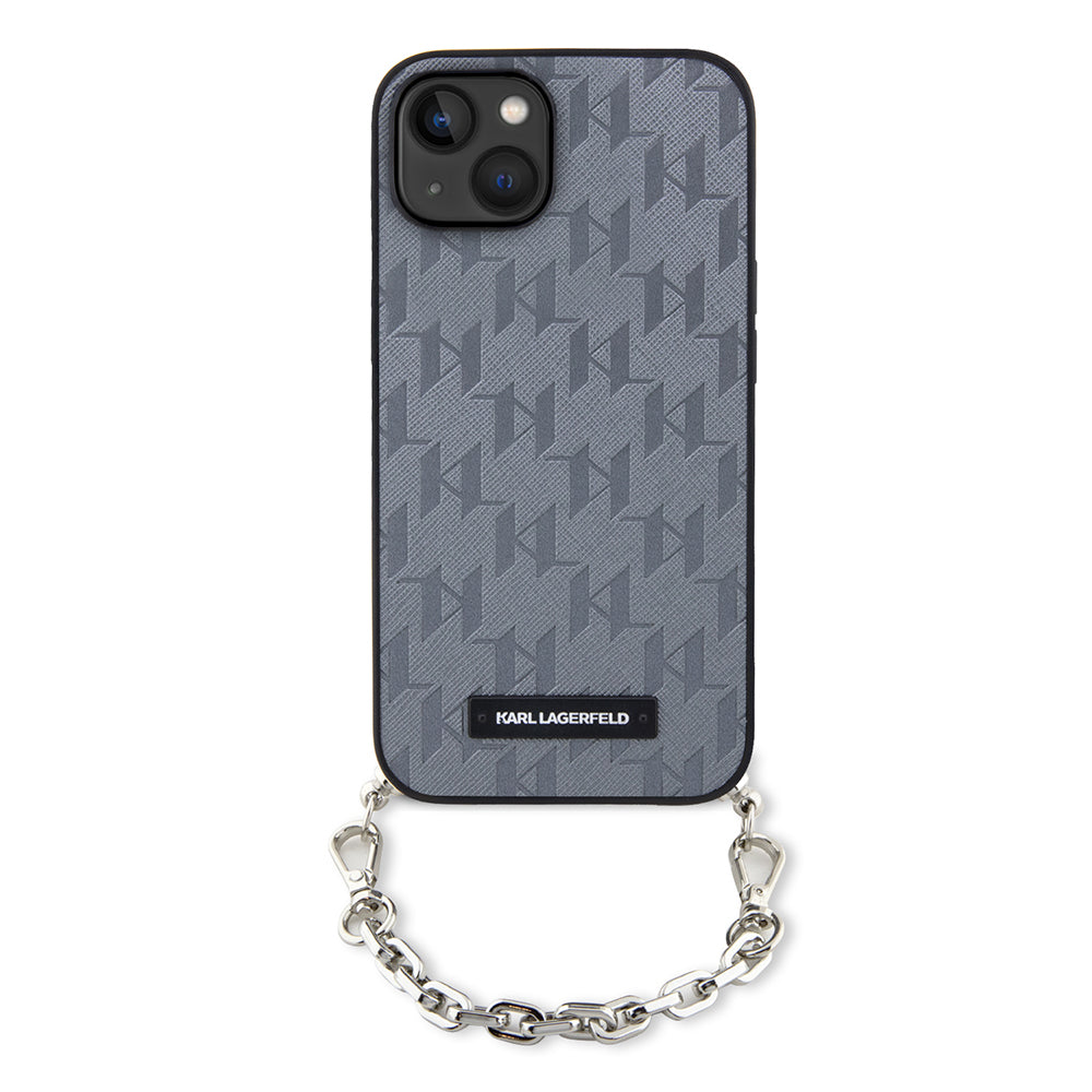 Husa pentru Apple iPhone 14, Karl Lagerfeld, Saffiano Monogram Chain, Argintie