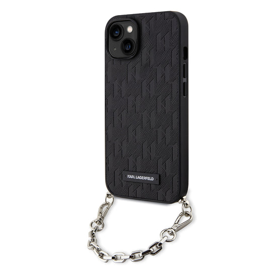 Husa pentru Apple iPhone 14, Karl Lagerfeld, Saffiano Monogram Chain, Neagra
