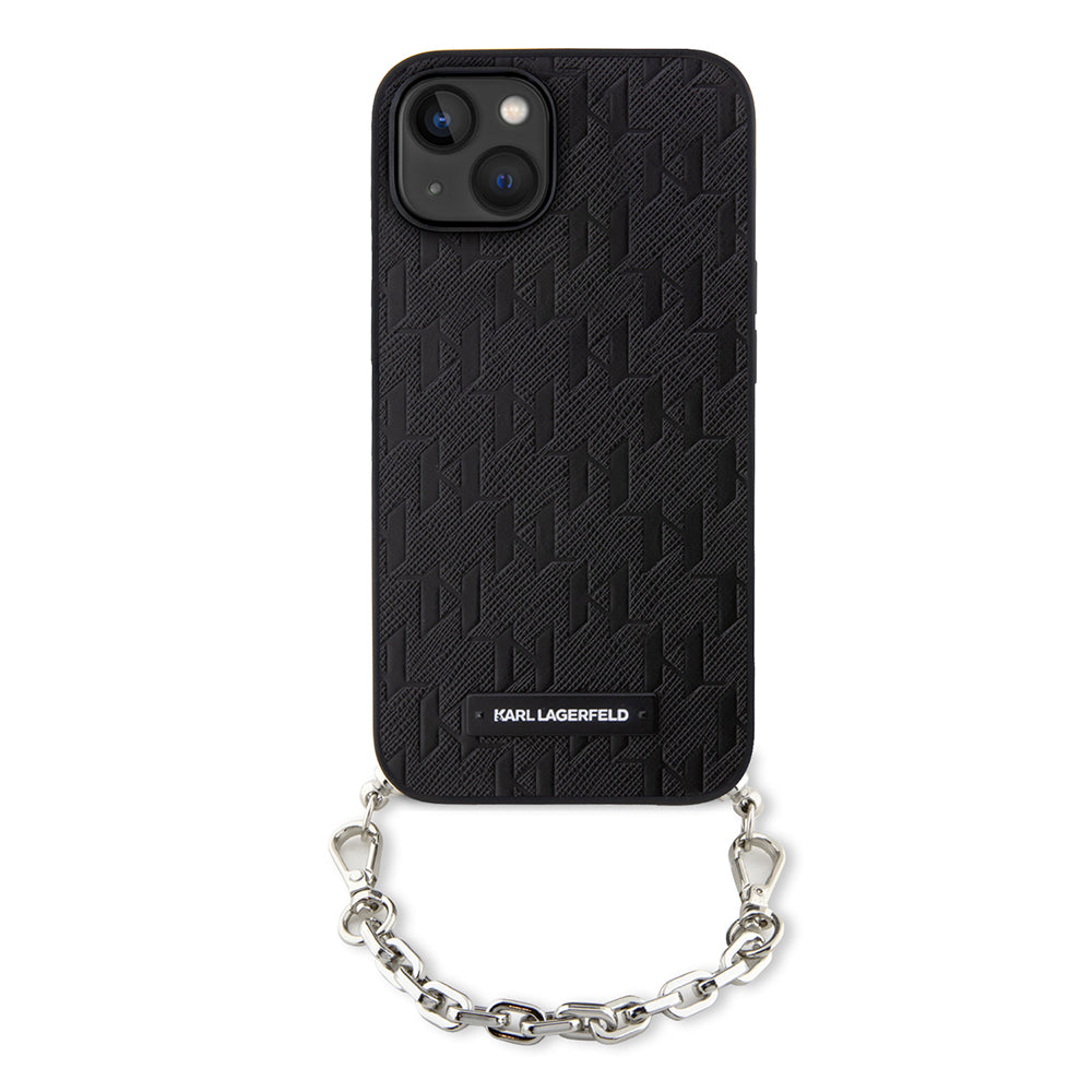 Husa pentru Apple iPhone 14, Karl Lagerfeld, Saffiano Monogram Chain, Neagra