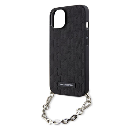 Husa pentru Apple iPhone 14, Karl Lagerfeld, Saffiano Monogram Chain, Neagra