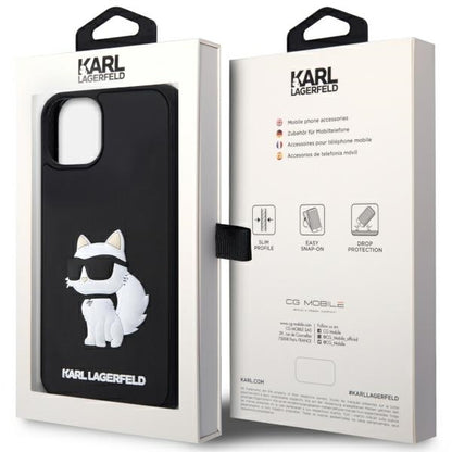 Husa pentru Apple iPhone 14 Plus, Karl Lagerfeld, 3D Rubber Choupette, Neagra