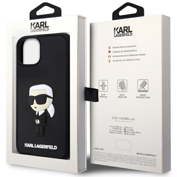 Husa pentru Apple iPhone 14 Plus, Karl Lagerfeld, 3D Rubber Ikonik Karl, Neagra