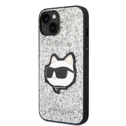 Husa pentru Apple iPhone 14 Plus, Karl Lagerfeld, Glitter Choupette Patch, Argintie