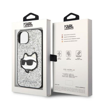 Husa pentru Apple iPhone 14 Plus, Karl Lagerfeld, Glitter Choupette Patch, Argintie