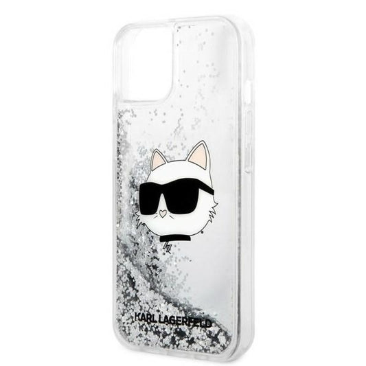 Husa pentru Apple iPhone 14 Plus, Karl Lagerfeld, Glitter Choupette's Head, Argintie