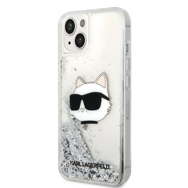 Husa pentru Apple iPhone 14 Plus, Karl Lagerfeld, Glitter Choupette's Head, Argintie