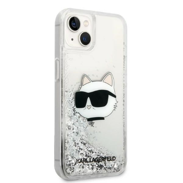 Husa pentru Apple iPhone 14 Plus, Karl Lagerfeld, Glitter Choupette's Head, Argintie