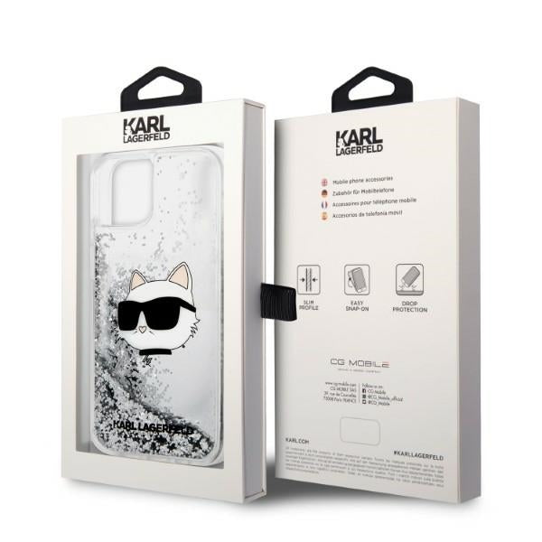 Husa pentru Apple iPhone 14 Plus, Karl Lagerfeld, Glitter Choupette's Head, Argintie
