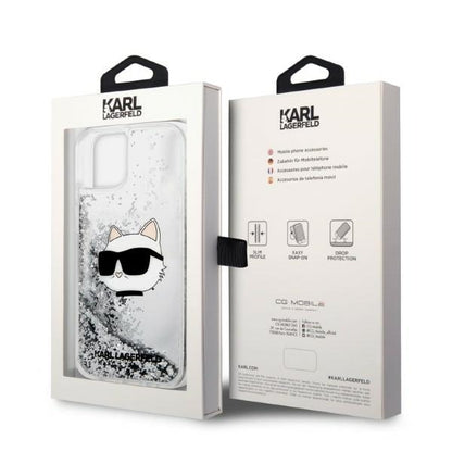 Husa pentru Apple iPhone 14 Plus, Karl Lagerfeld, Glitter Choupette's Head, Argintie