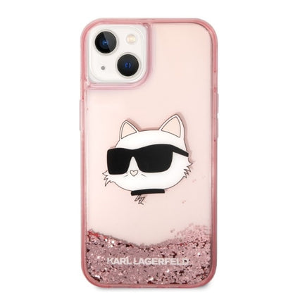 Husa pentru Apple iPhone 14 Plus, Karl Lagerfeld, Glitter Choupette's Head, Roz