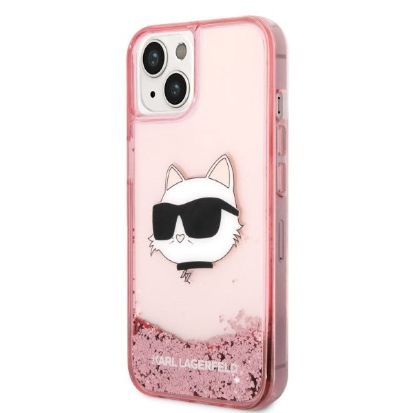 Husa pentru Apple iPhone 14 Plus, Karl Lagerfeld, Glitter Choupette's Head, Roz