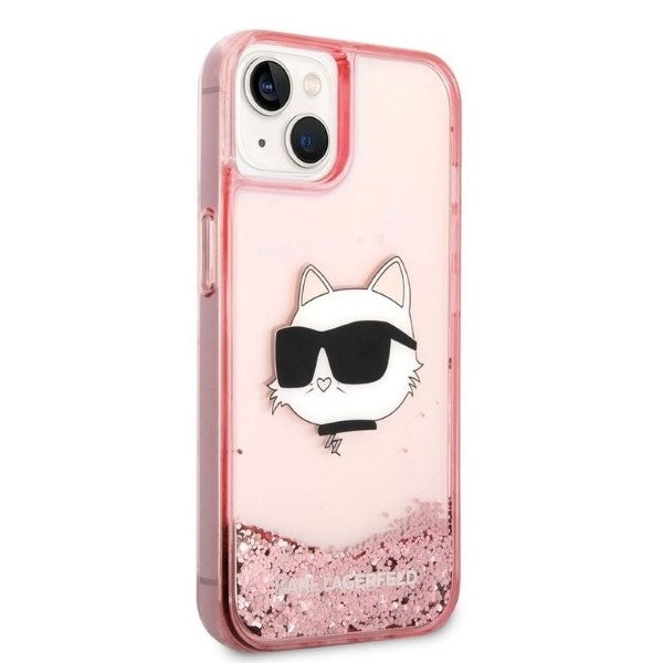 Husa pentru Apple iPhone 14 Plus, Karl Lagerfeld, Glitter Choupette's Head, Roz