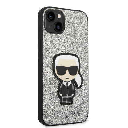 Husa pentru Apple iPhone 14 Plus, Karl Lagerfeld, Glitter Flakes Ikonik Karl, Argintie