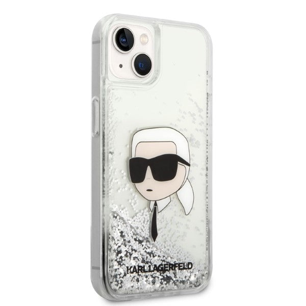 Husa pentru Apple iPhone 14 Plus, Karl Lagerfeld, Glitter Karl's Head, Argintie