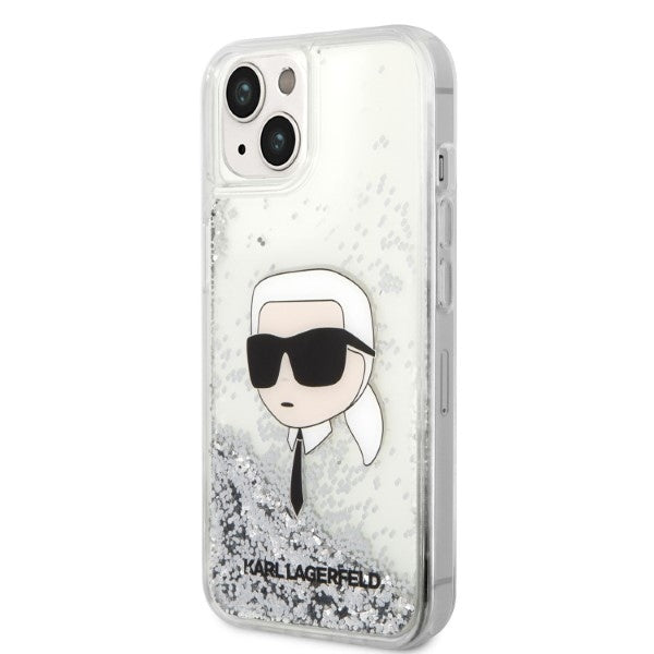 Husa pentru Apple iPhone 14 Plus, Karl Lagerfeld, Glitter Karl's Head, Argintie