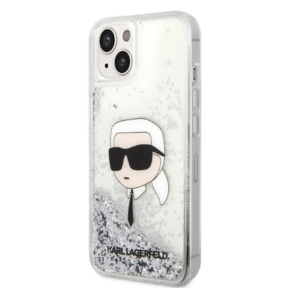Husa pentru Apple iPhone 14 Plus, Karl Lagerfeld, Glitter Karl's Head, Argintie