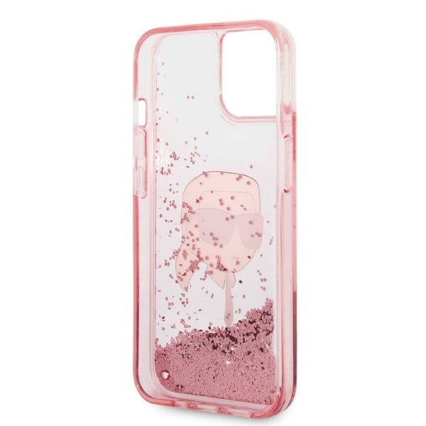 Husa pentru Apple iPhone 14 Plus, Karl Lagerfeld, Glitter Karl's Head, Roz