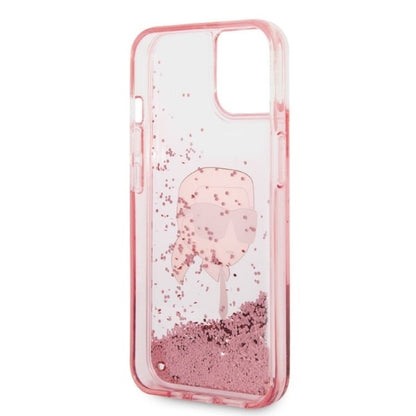 Husa pentru Apple iPhone 14 Plus, Karl Lagerfeld, Glitter Karl's Head, Roz