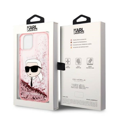 Husa pentru Apple iPhone 14 Plus, Karl Lagerfeld, Glitter Karl's Head, Roz