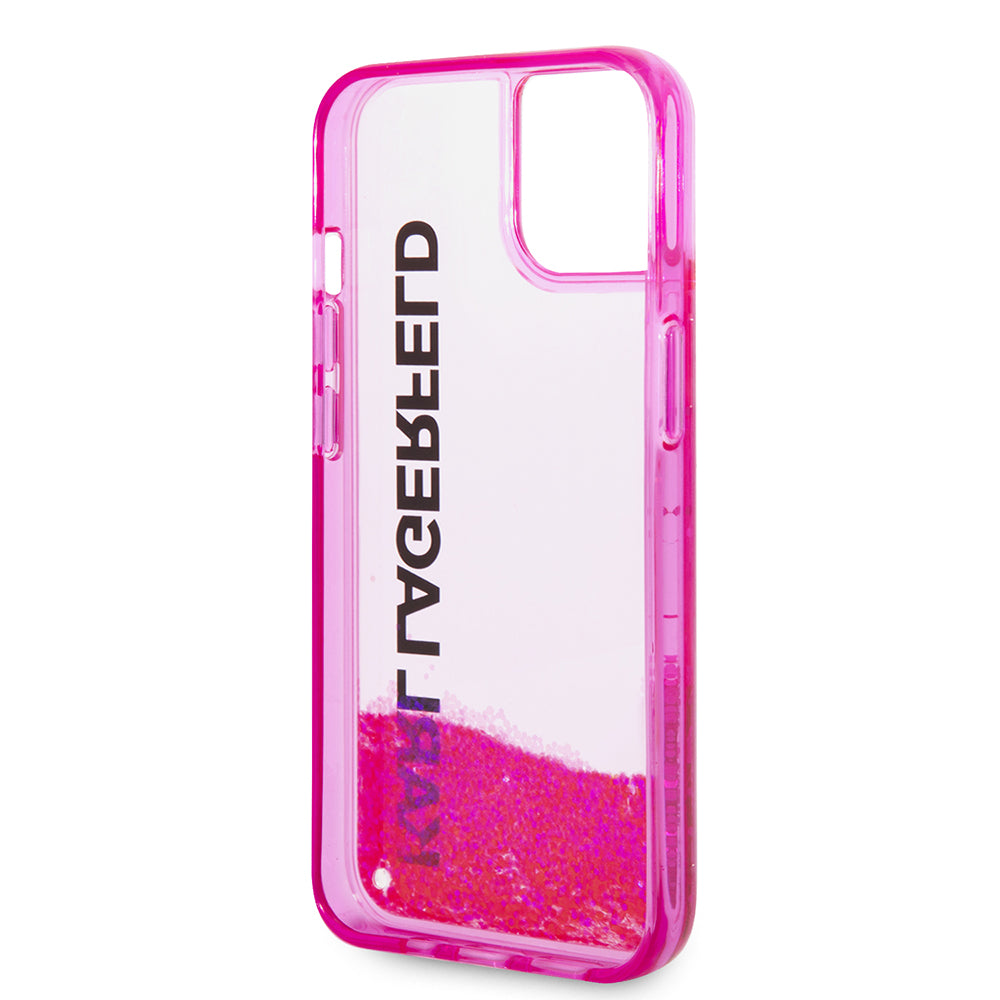 Husa pentru Apple iPhone 14 Plus, Karl Lagerfeld, Liquid Glitter KL Logo, Roz