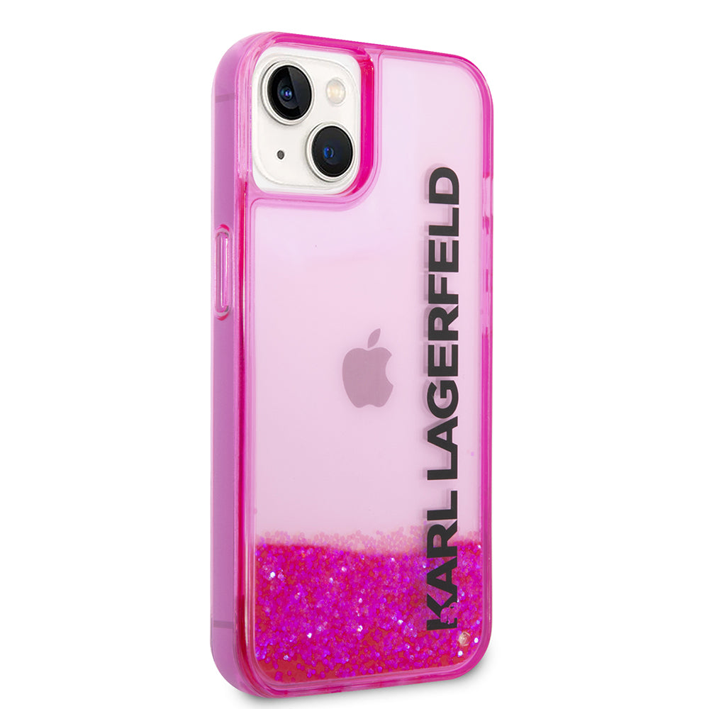 Husa pentru Apple iPhone 14 Plus, Karl Lagerfeld, Liquid Glitter KL Logo, Roz