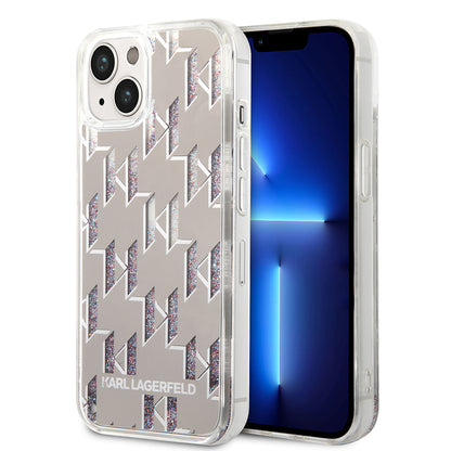 Husa pentru Apple iPhone 14 Plus, Karl Lagerfeld, Liquid Glitter Monogram, Argintie