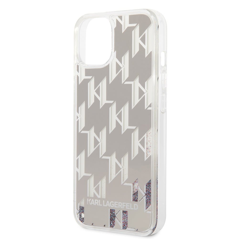 Husa pentru Apple iPhone 14 Plus, Karl Lagerfeld, Liquid Glitter Monogram, Argintie