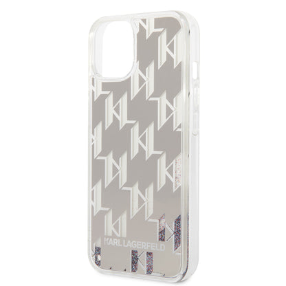 Husa pentru Apple iPhone 14 Plus, Karl Lagerfeld, Liquid Glitter Monogram, Argintie