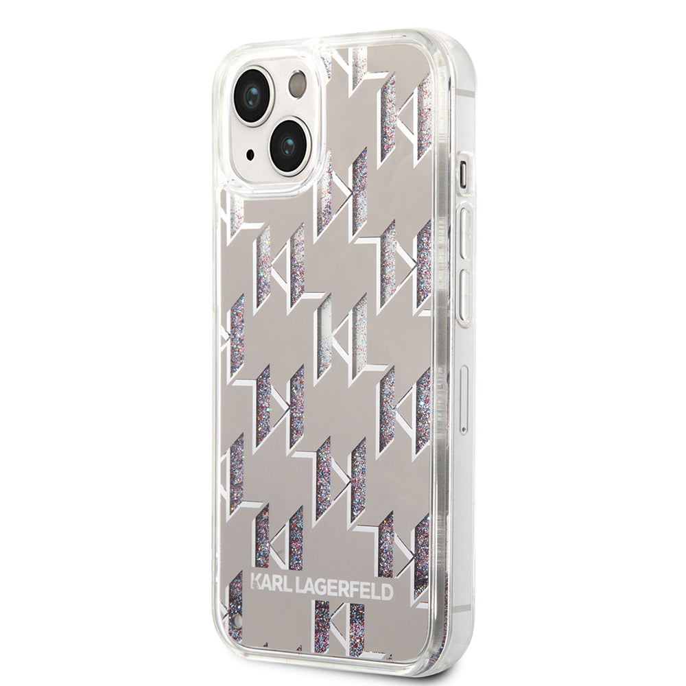 Husa pentru Apple iPhone 14 Plus, Karl Lagerfeld, Liquid Glitter Monogram, Argintie