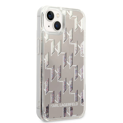 Husa pentru Apple iPhone 14 Plus, Karl Lagerfeld, Liquid Glitter Monogram, Argintie