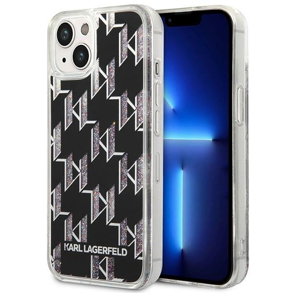 Husa pentru Apple iPhone 14 Plus, Karl Lagerfeld, Liquid Glitter Monogram, Neagra
