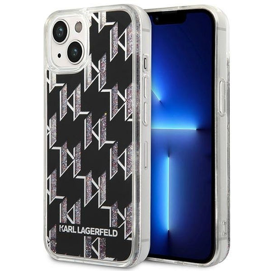 Husa pentru Apple iPhone 14 Plus, Karl Lagerfeld, Liquid Glitter Monogram, Neagra