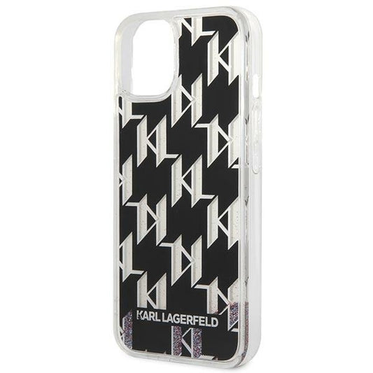 Husa pentru Apple iPhone 14 Plus, Karl Lagerfeld, Liquid Glitter Monogram, Neagra