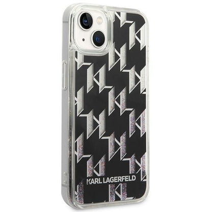 Husa pentru Apple iPhone 14 Plus, Karl Lagerfeld, Liquid Glitter Monogram, Neagra