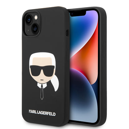 Husa pentru Apple iPhone 14 Plus, Karl Lagerfeld, Silicone Karl's Head, Neagra