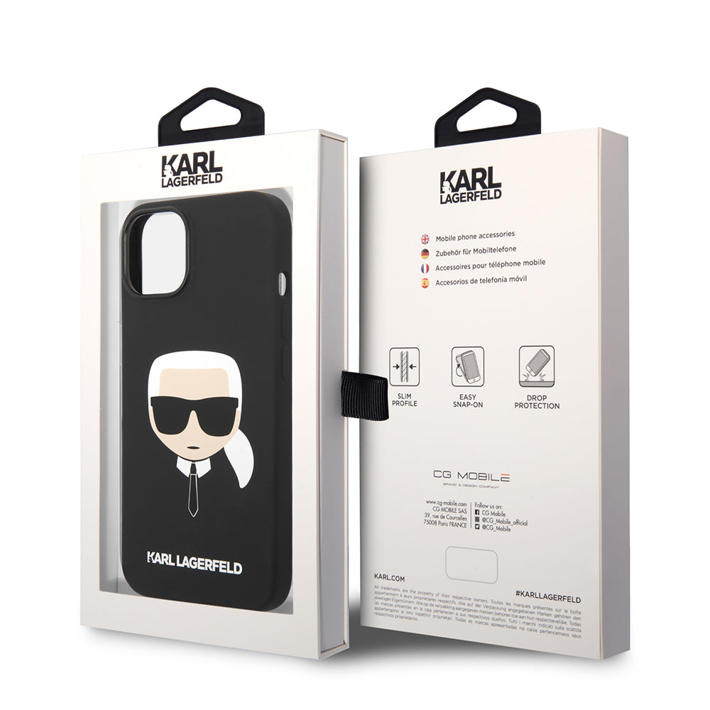 Husa pentru Apple iPhone 14 Plus, Karl Lagerfeld, Silicone Karl's Head, Neagra