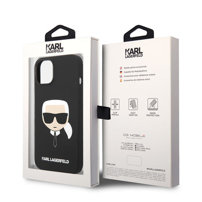 Husa pentru Apple iPhone 14 Plus, Karl Lagerfeld, Silicone Karl's Head, Neagra