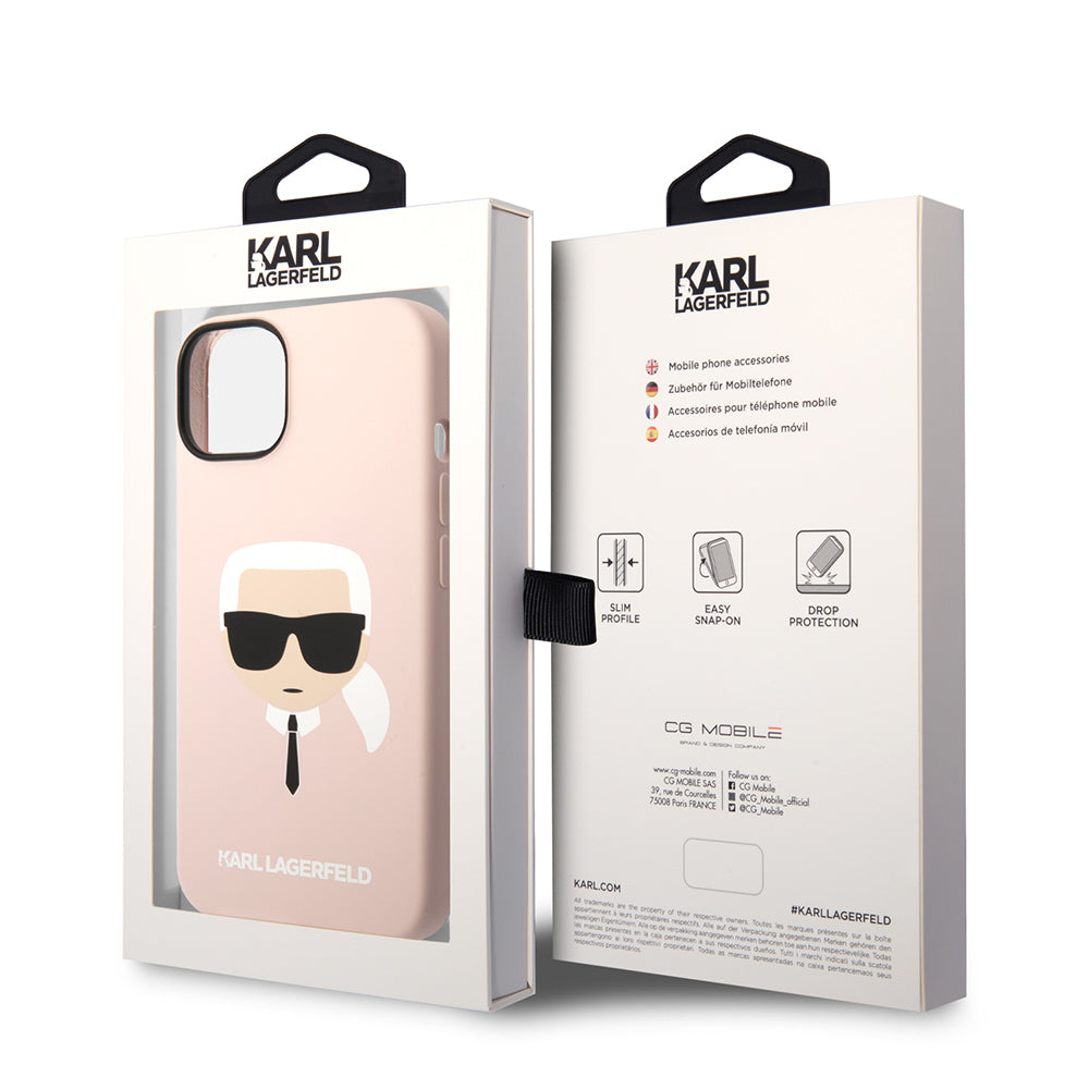 Husa pentru Apple iPhone 14 Plus, Karl Lagerfeld, Silicone Karl's Head, Roz