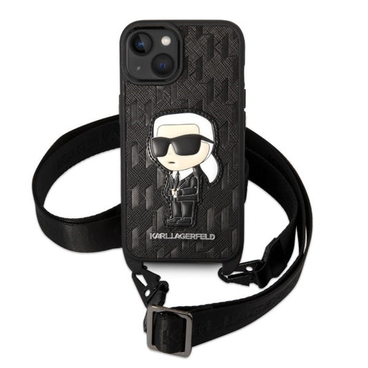 Husa pentru Apple iPhone 14 Plus, Karl Lagerfeld, Monogram Ikonik Karl, Alba