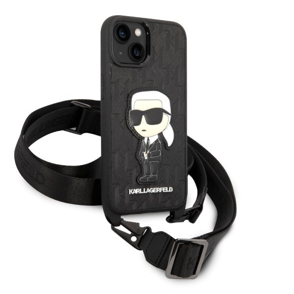 Husa pentru Apple iPhone 14 Plus, Karl Lagerfeld, Monogram Ikonik Karl, Alba