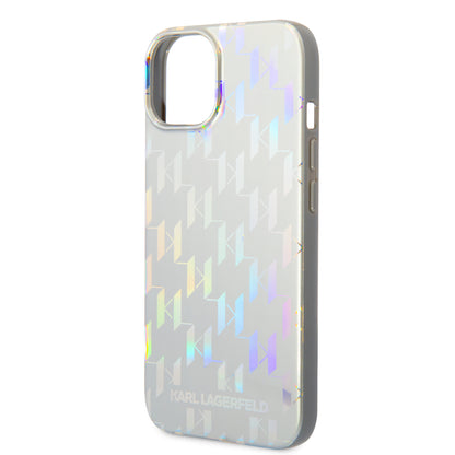 Husa pentru Apple iPhone 14 Plus, Karl Lagerfeld, Monogram Iridescent, Argintie